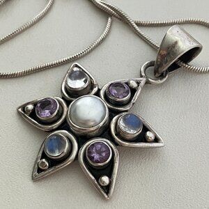 Pearl, Moon stone, Light purple gemstone, 925 Sterling Silver pendant